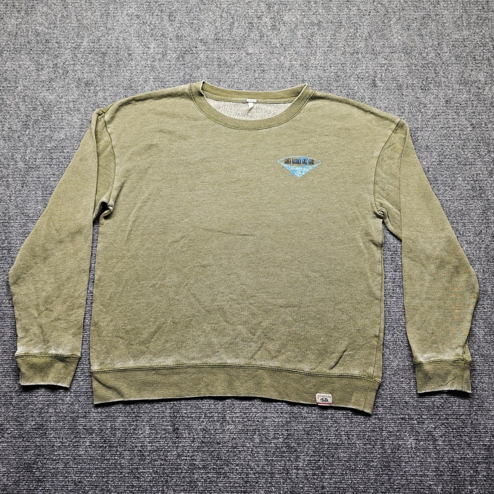 Techstyles Santa Barbara Surf Shop Sweatshirt Olive Green Large Graphic Crewneck